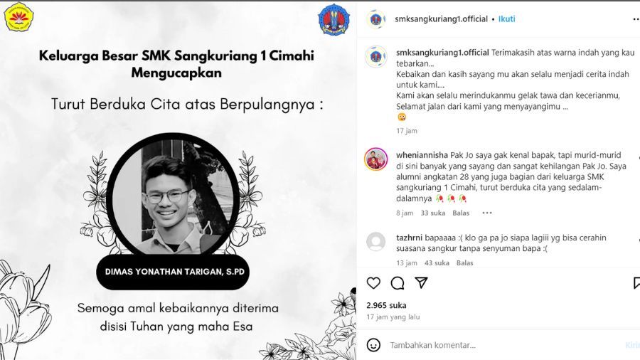 Korban gantung diri di Cimindi seorang guru <b>(Instagram)</b>