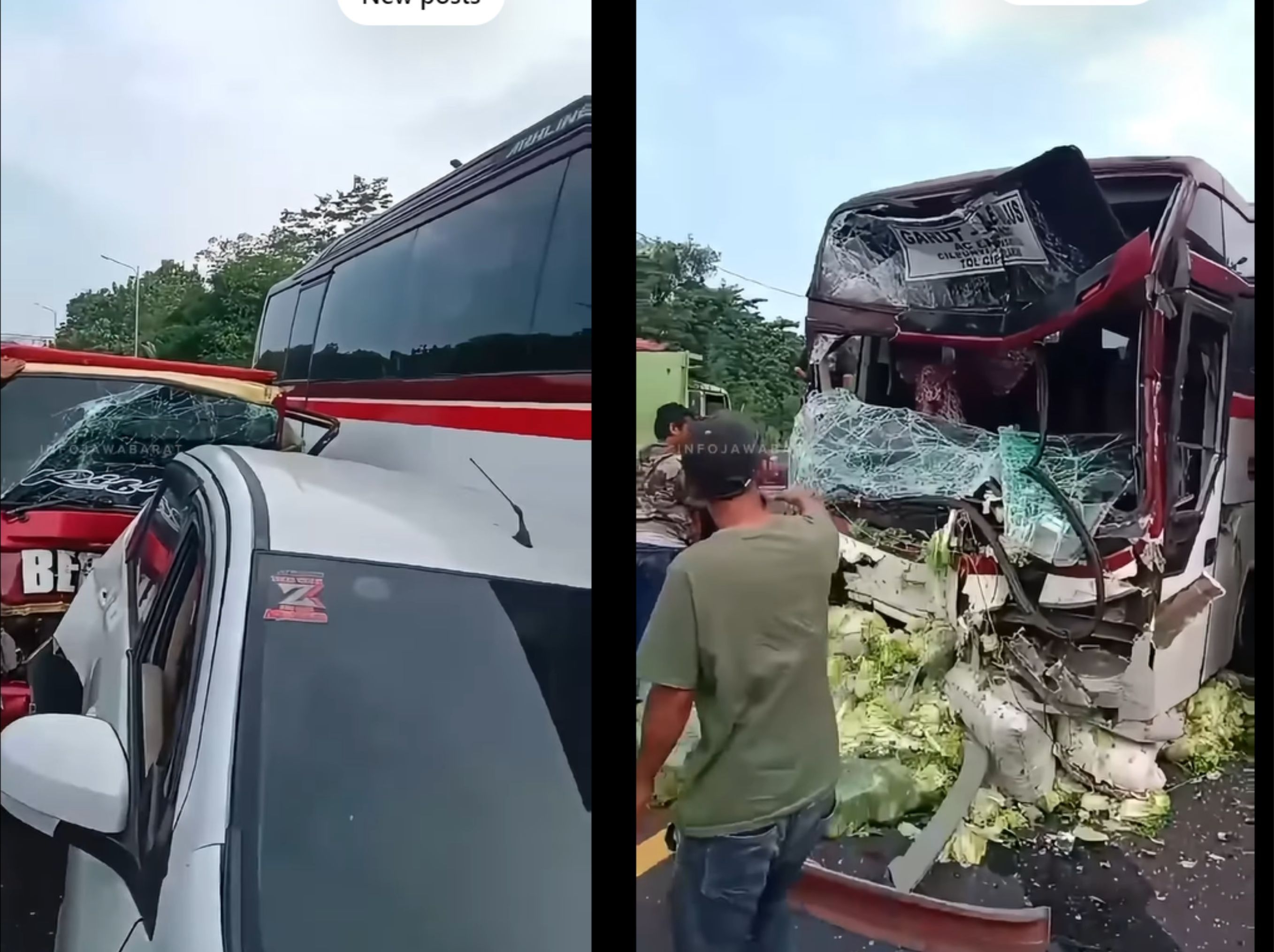 Bus Primajasa tabrak mobil sayur <b>(Kecelakaan terjadi di jalan tol.)</b>