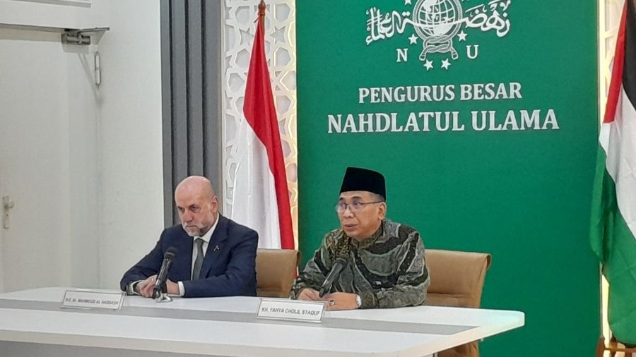 Mahmoud Al-Habbash dan Gus Yahya <b>(NTVNews.id/Adiansyah)</b>