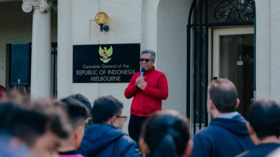 Konsul Jenderal RI di Melbourne, Kuncoro Waseso memberikan sambutan jelang Fun Run Melbourne 2024 dalam rangka HUT ke-79 di Australia <b>(Ist)</b>