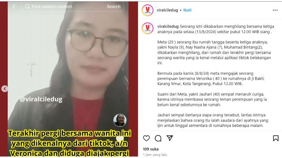 Ibu dan tiga anaknya dikabarkan hilang di bawa seorang wanita <b>(tangkapan layar)</b>