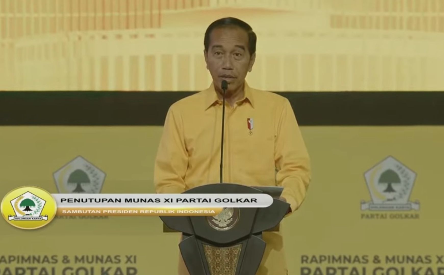 Presiden Jokowi saat berpidato di penutupan Munas Golkar. (YouTube) 