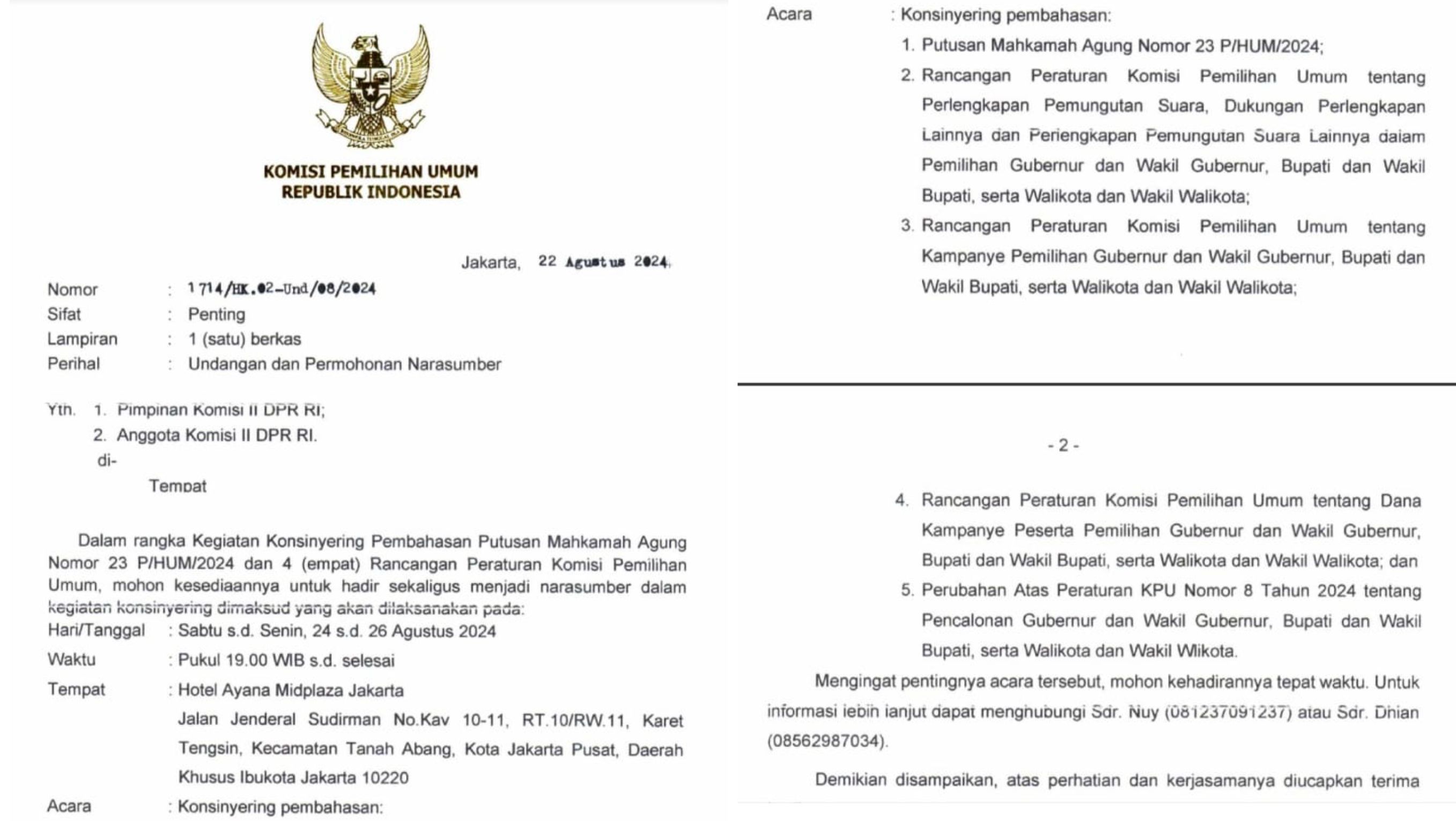 Surat Undangan KPU ke DPR Bahas Putusan MA <b>(Dok. Ist)</b>