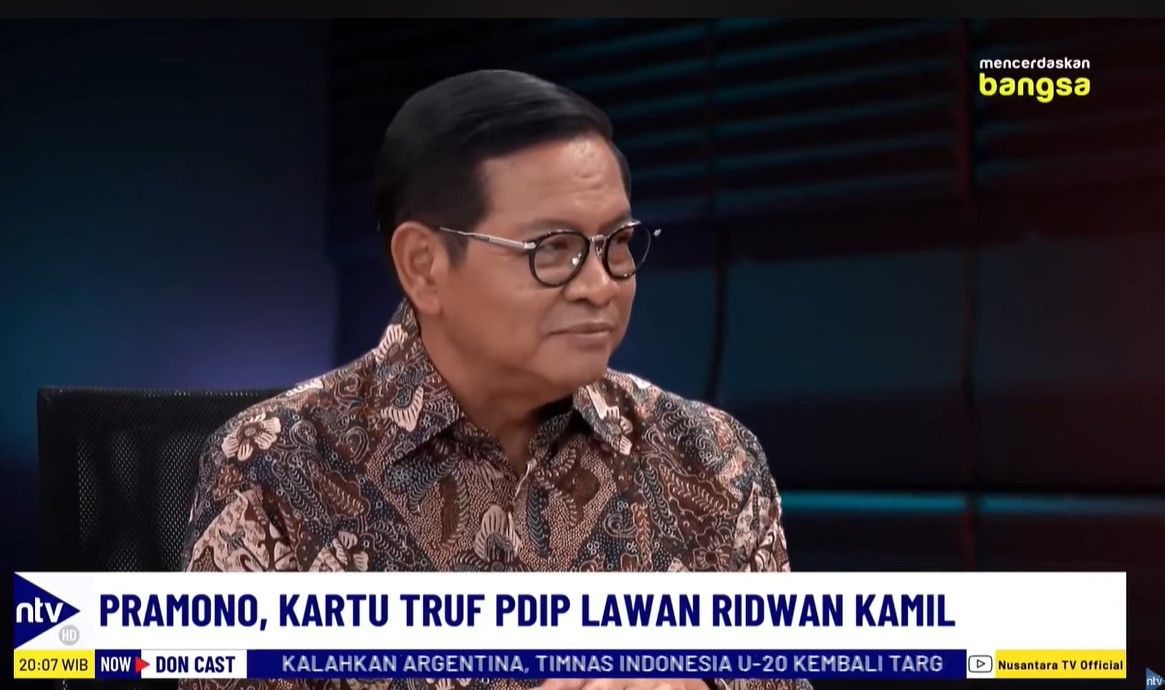 Pramono Anung saat tampil sebagai bintang tamu dalam Program DonCast di Nusantara TV yang dipandu jurnalis senior Don Bosco Selamun dan Donny de Keizer, Kamis, 29 Agustus 2024.