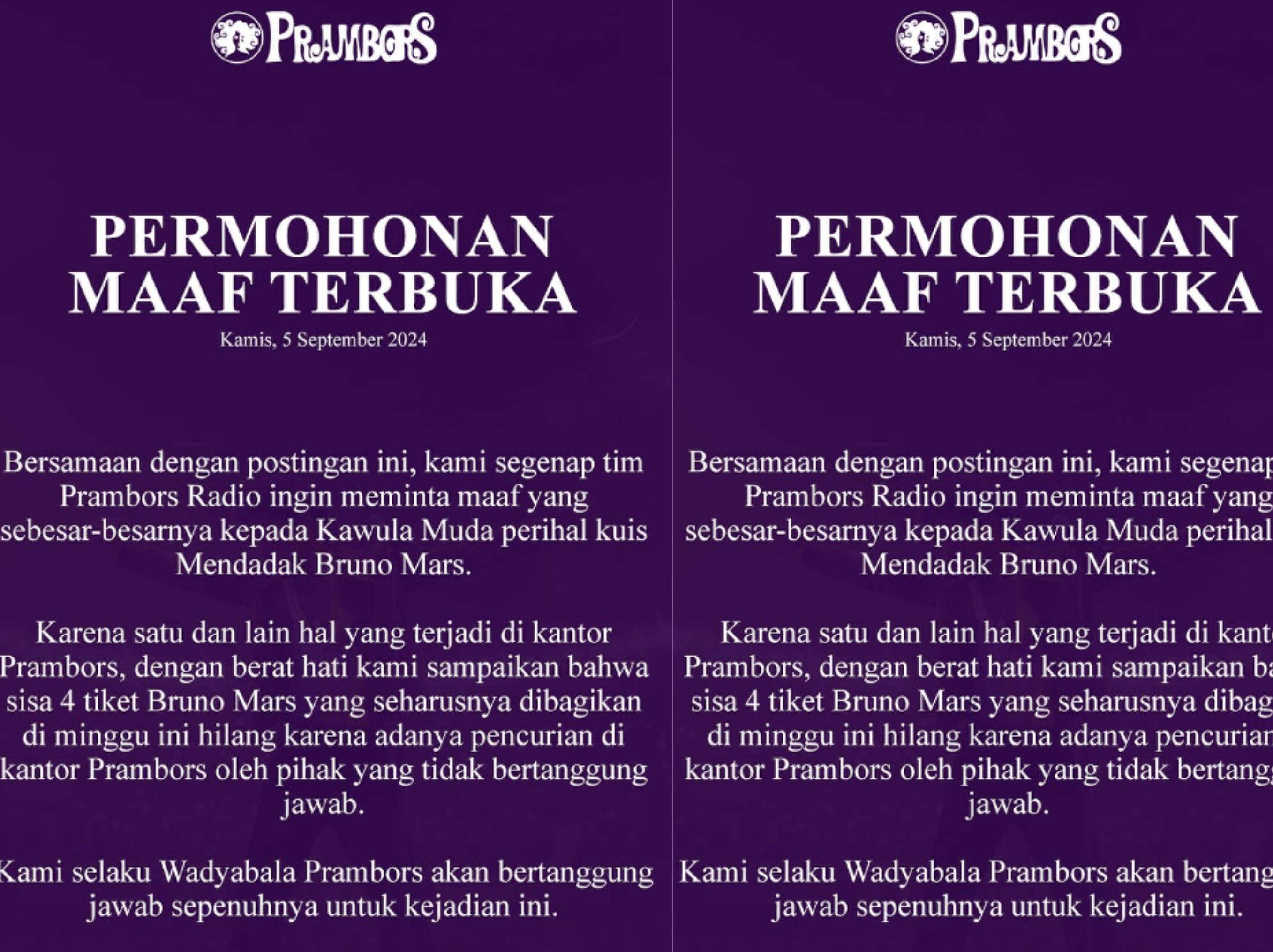 tiket Bruno Mars dicuri di Prambors FM <b>(Instagram Prambors FM)</b>