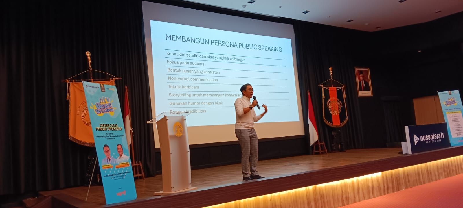 Nusantara TV Goes To Campus memberikan motivasi ke mahasiswa Universitas Indonesia (UI) soal public speaking <b>(NTV)</b>