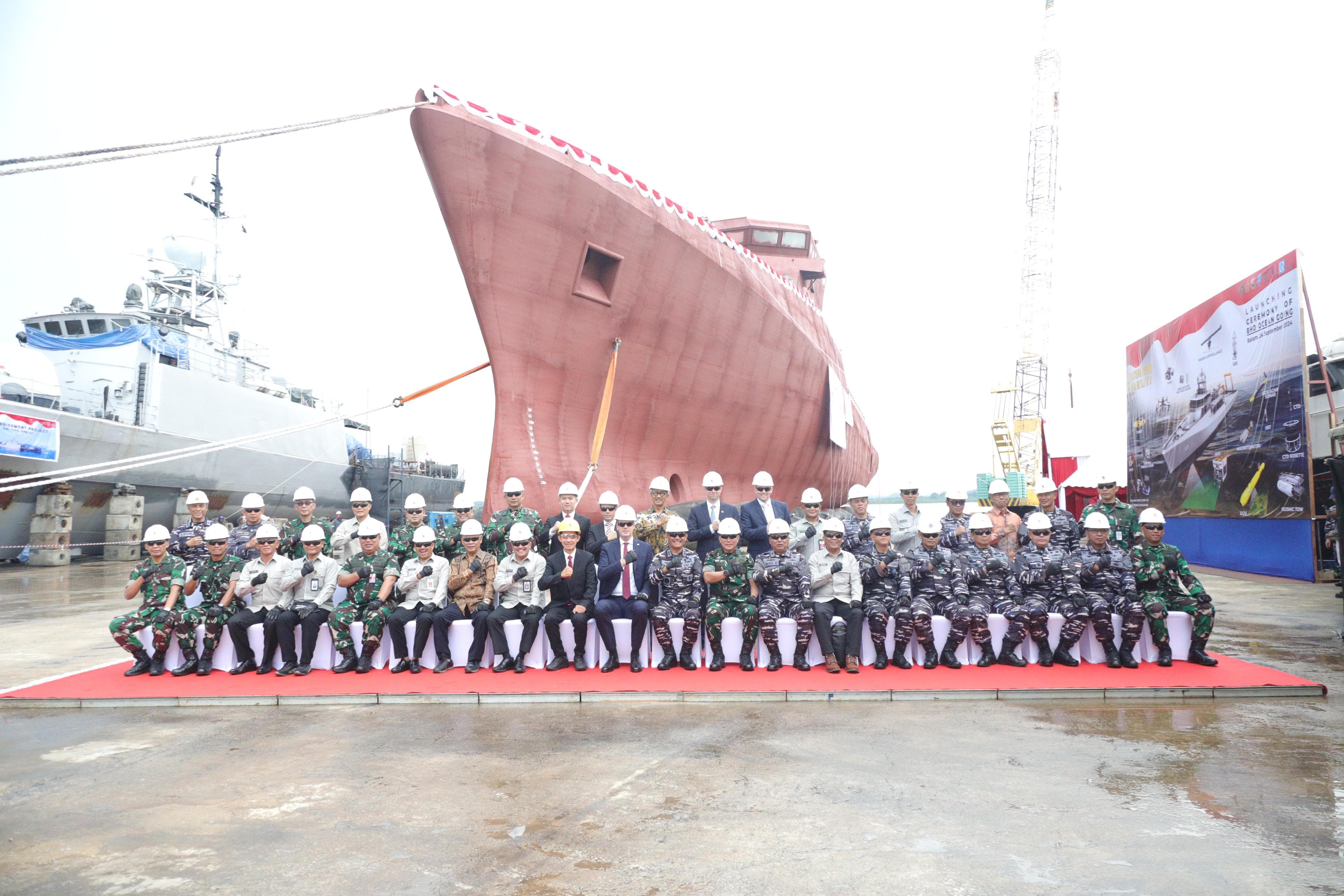 Kegiatan Launching Ceremony Kapal Bantu Hidro Oseanografi (BHO) (Ocean Going) di Dermaga PT. Palindo Marine, Batam, Selasa (24/9). <b>(Dok.Istimewa)</b>