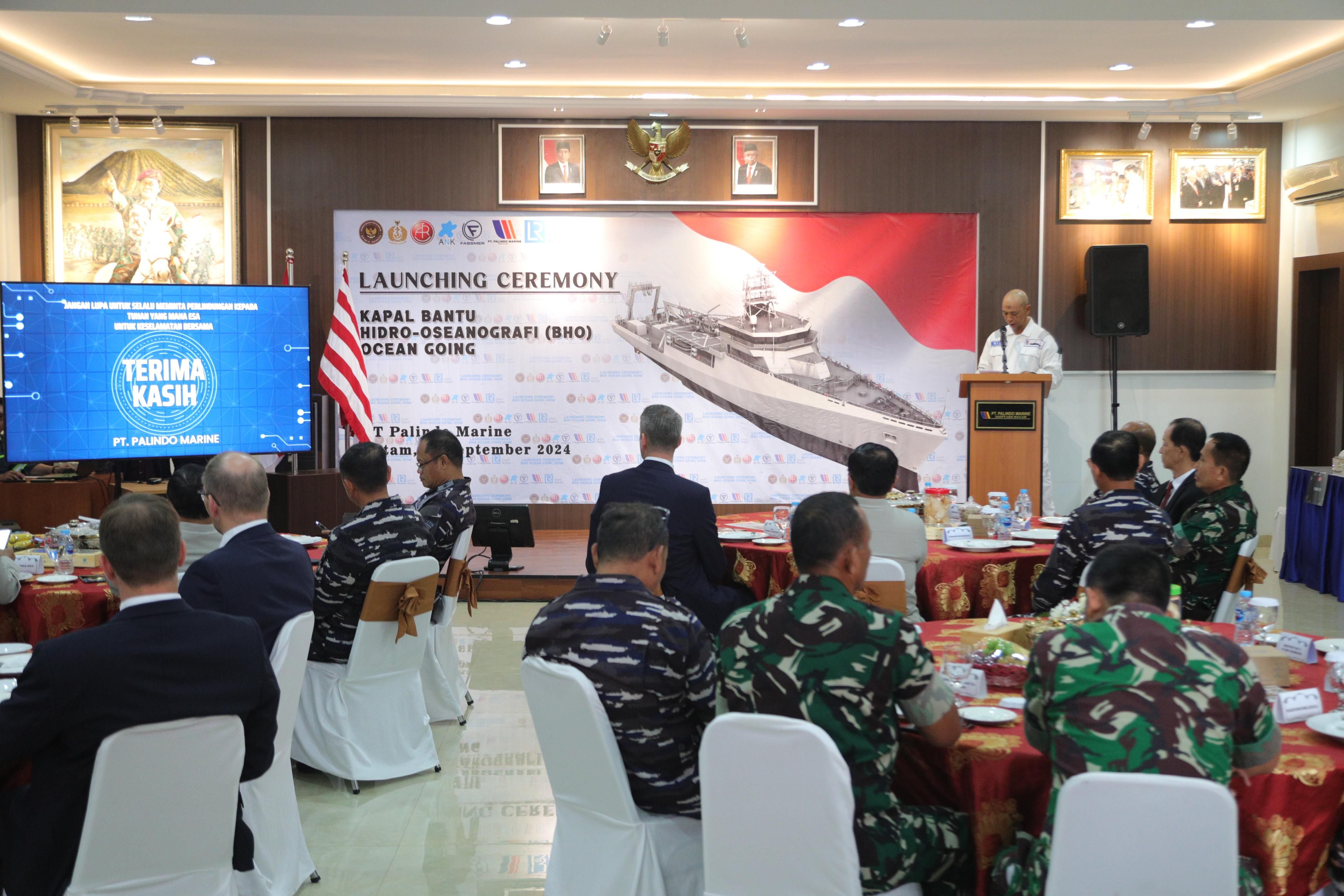 Kegiatan Launching Ceremony Kapal Bantu Hidro Oseanografi (BHO) (Ocean Going) di Dermaga PT. Palindo Marine, Batam, Selasa (24/9). <b>(Dok.Istimewa)</b>