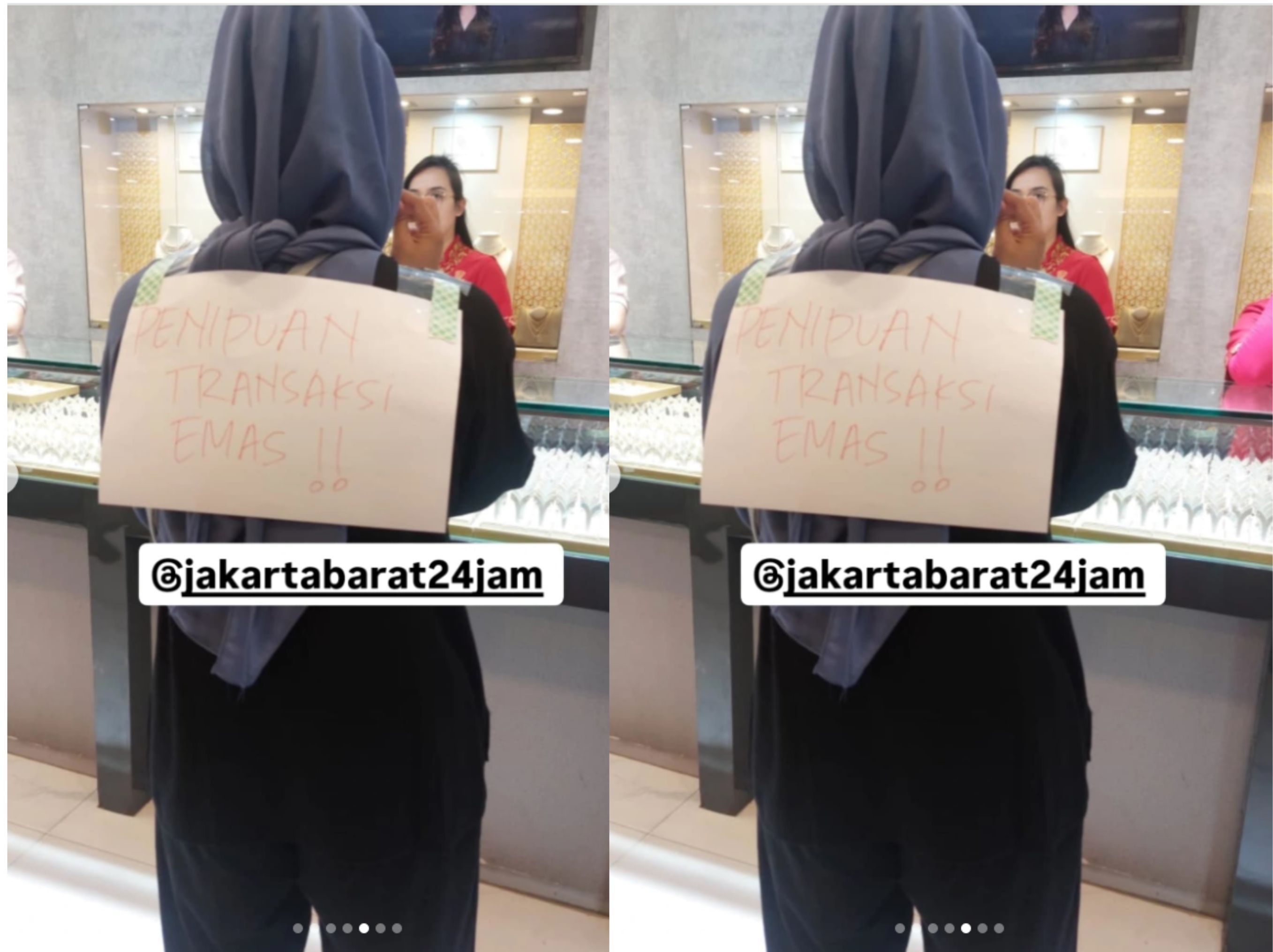 Wanita berhijab nekat menipu pedagang emas <b>(Instagram Jakarta Barat)</b>