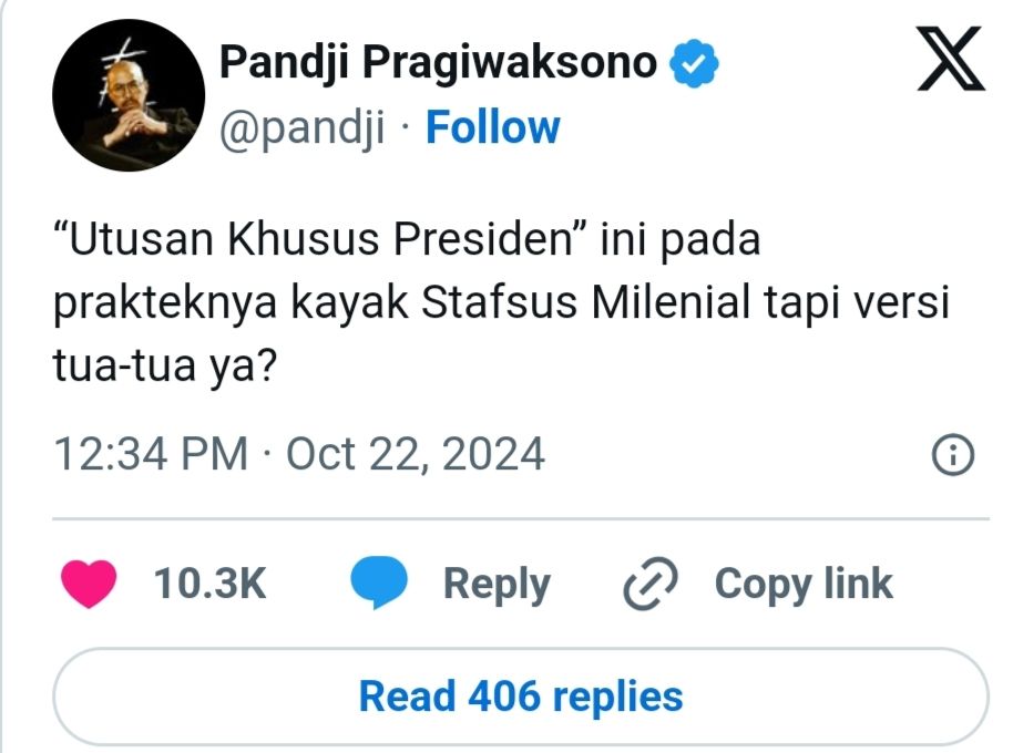 Cuitan Pandji di akun X