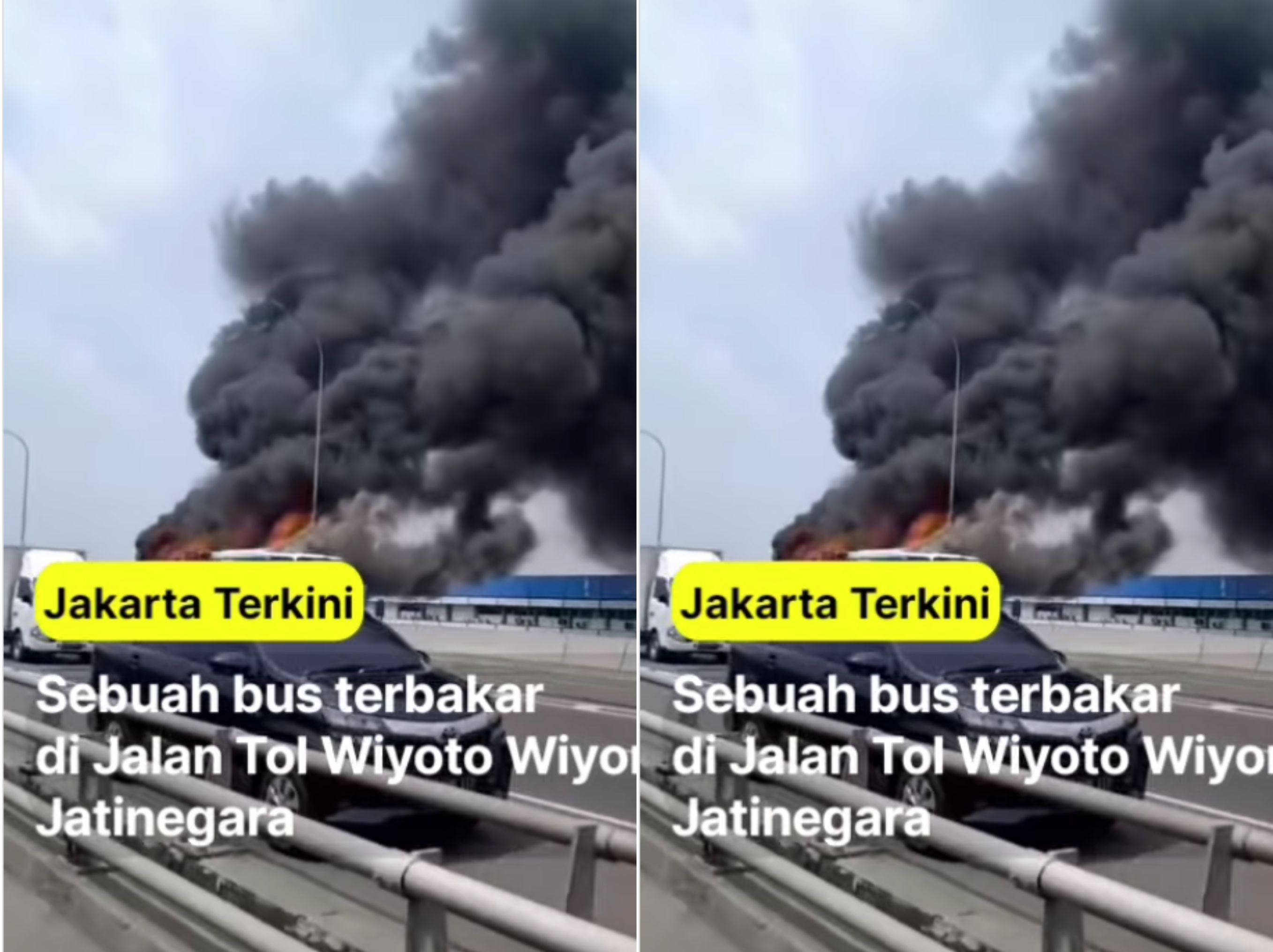 Bus terbakar di Jalan Tol WIyoto <b>(INSTAGRAM JAKARTA TERKINI)</b>