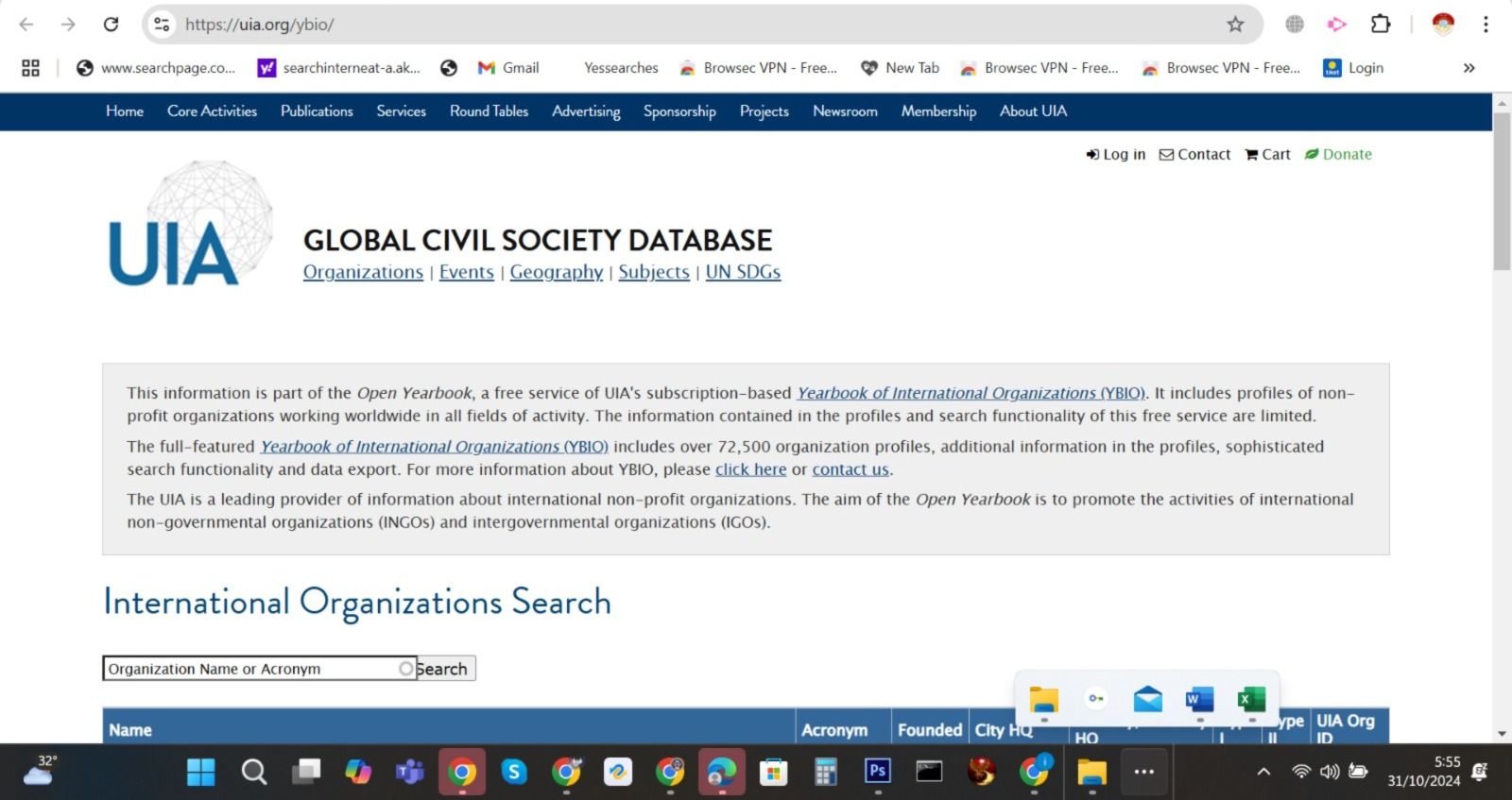 mengecek Organisasi Tingkat dunia tersebut terdaftar atau tidak di UI (Union of International Associations). <b>(DOKUMENTASI)</b>