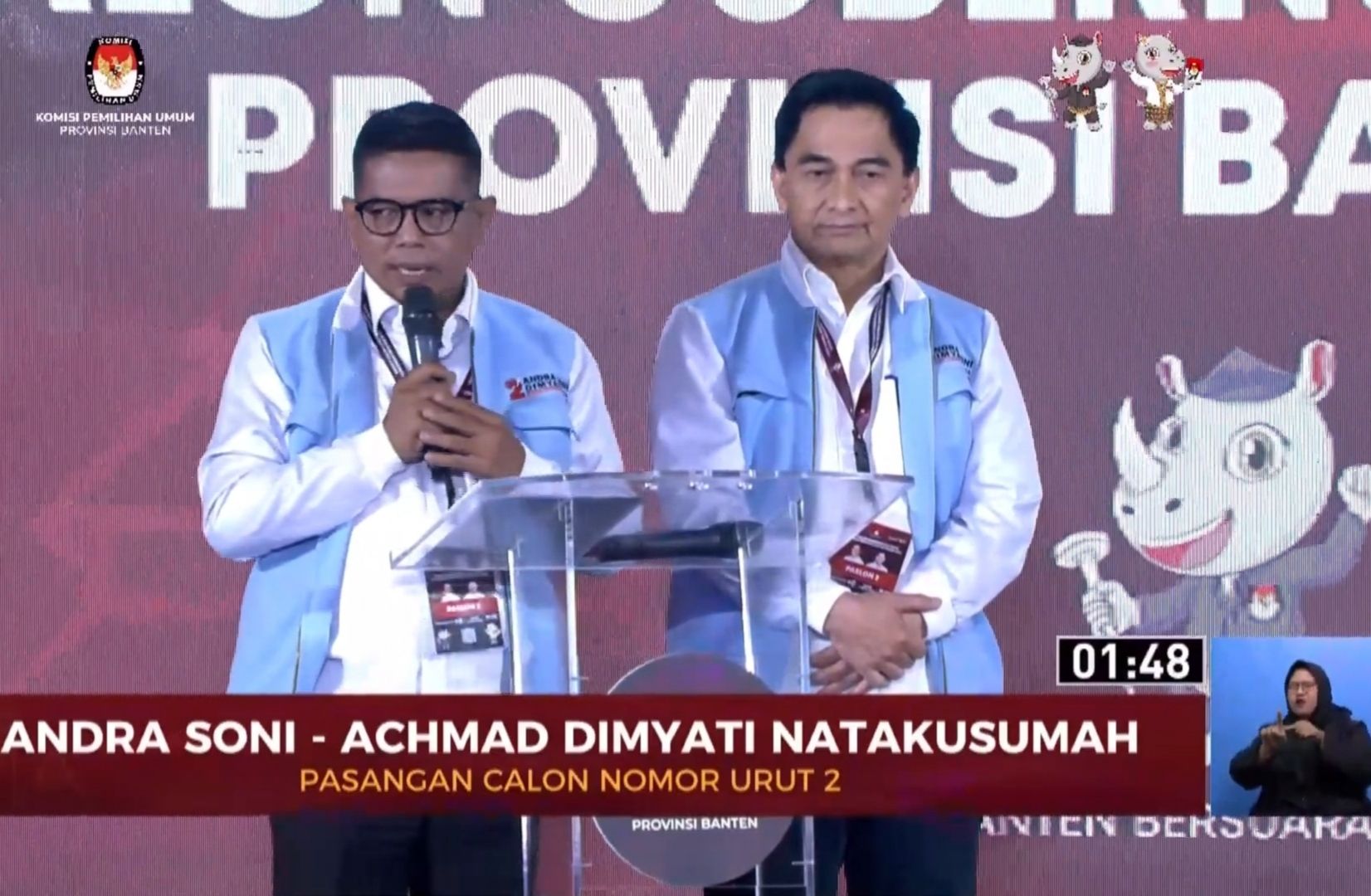 Andra Soni-Dimyati dalam debat kedua Pilkada Banten 2024. (YouTube) 