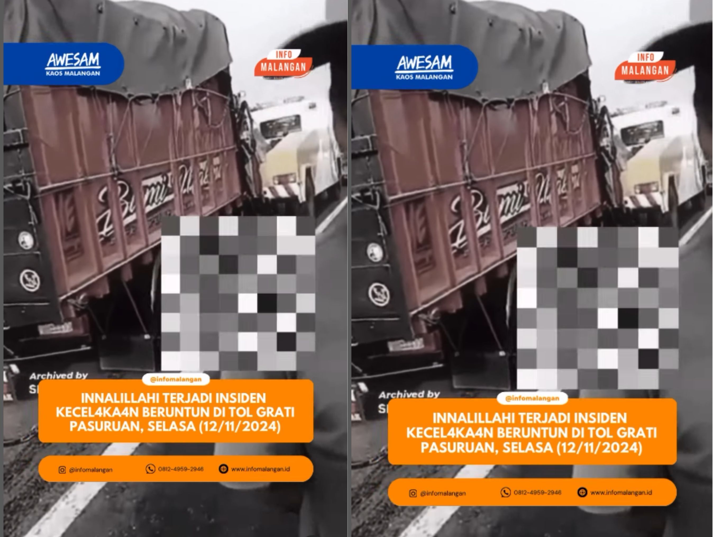 Kecelakaan beruntun di tol grati pasuruan <b>(INSTAGRAM INFOMALANGAN)</b>