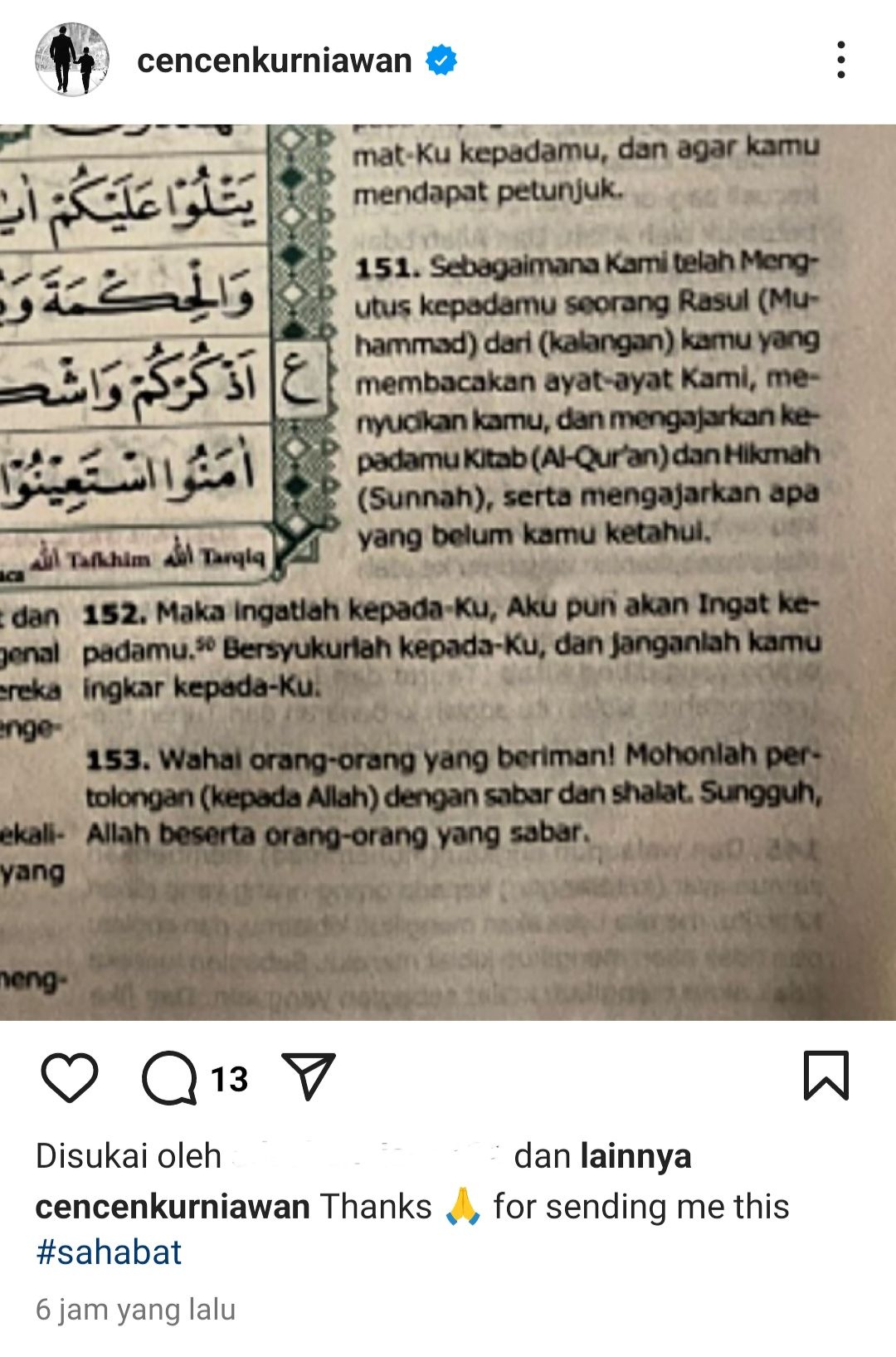 Postingan Cencen suami Fitri Salhuteru <b>(Instagram)</b>