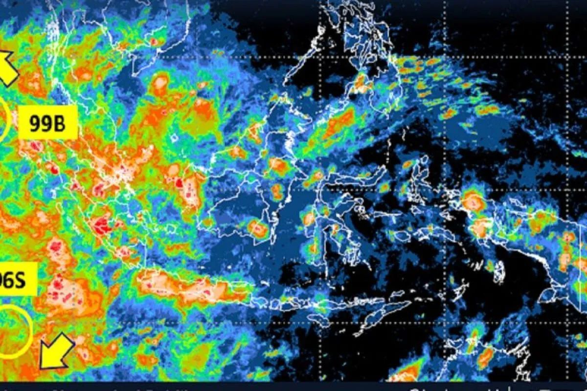 Terpantau Bibit Siklon Tropis 96S dan Bibit Siklon Tropis 99B di Samudera Hindia yang berdampak pada terjadinya hujan dengan intensitas sedang hingga lebat di wilayah Sumatera.  <b>((Antara))</b>