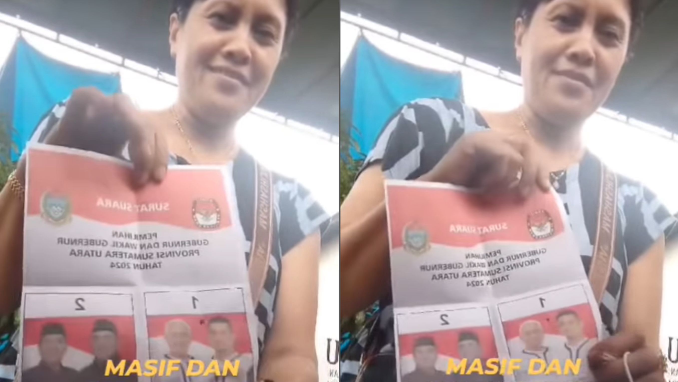 Wanita Coblos 2 Surat Suara di Pilkada Sumut <b>(Instagram)</b>