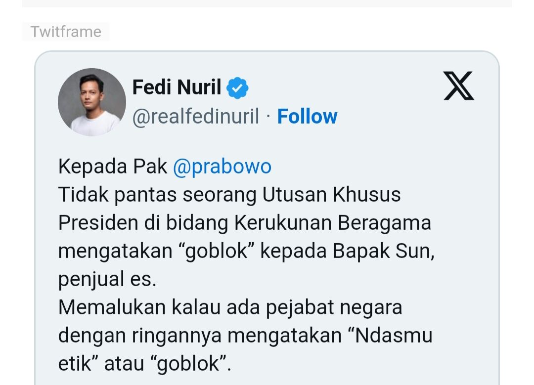 Cuitan Fedi Nuril  <b>(Akun X)</b>