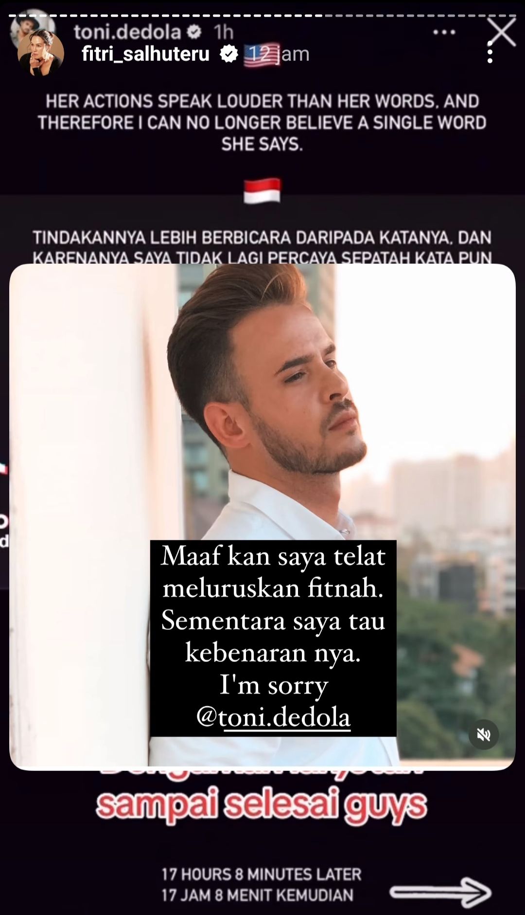 Postingan Fitri Salhuteru bukti rekaman Nikita dan Antonio Dedola <b>(Instagram Stories)</b>