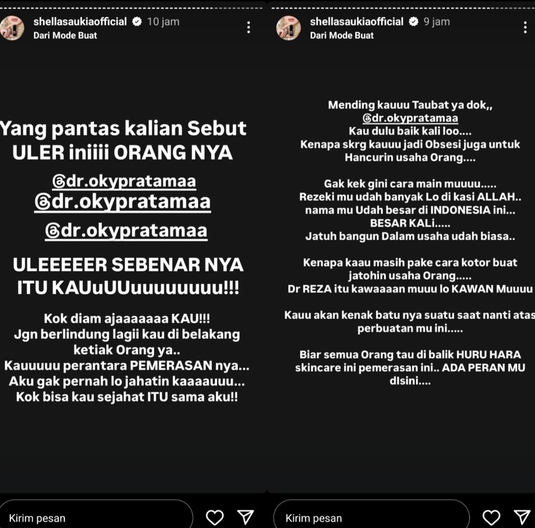 Postingan Shella Saukia soal borok dokter Oky Pratama <b>(Instagram Stories)</b>