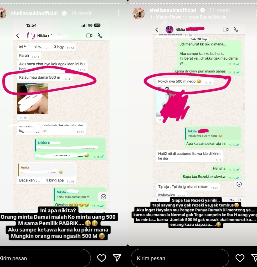 Chat Nikita Mirzani ke Shella Saukia <b>(Instagram)</b>