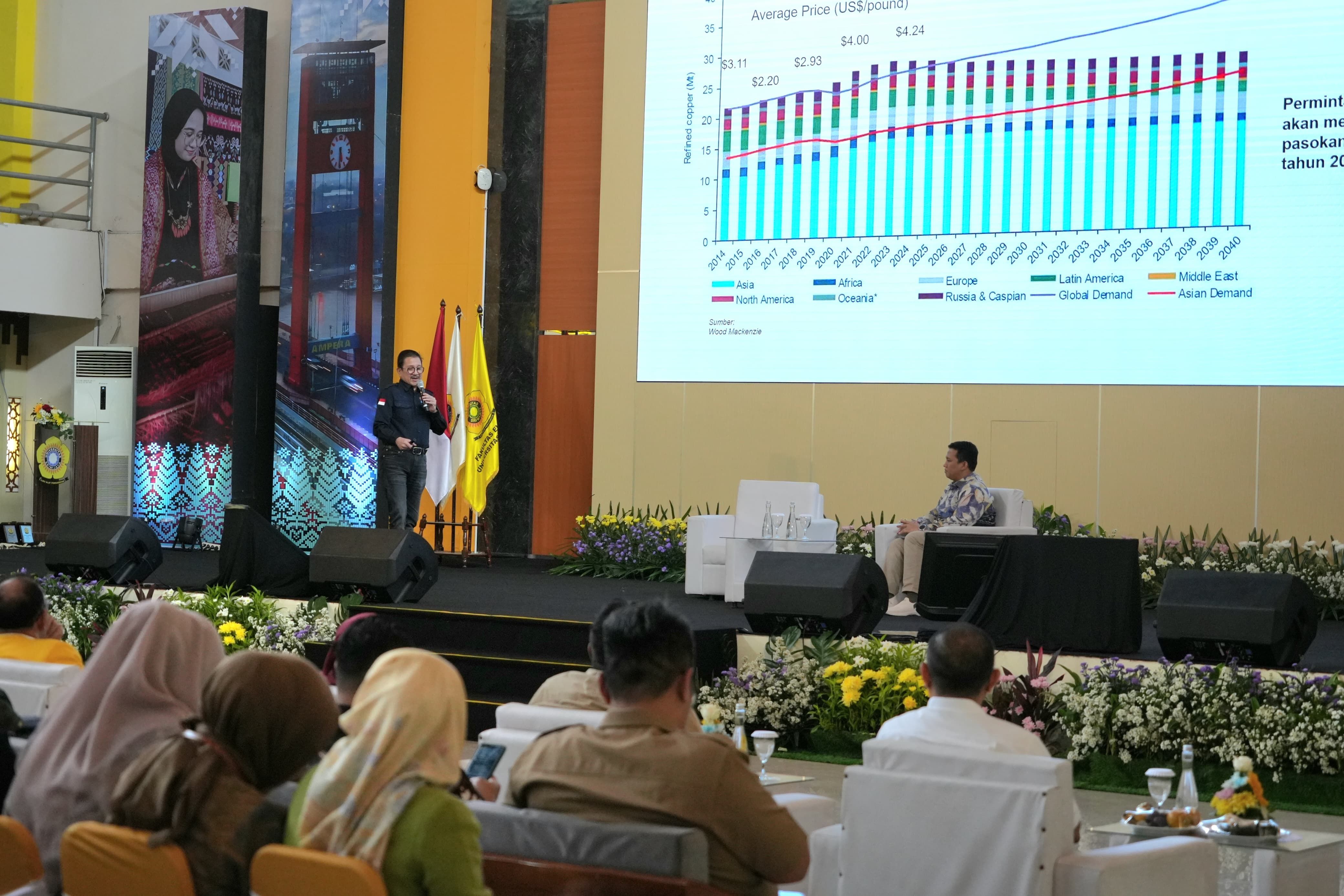 Presiden Direktur PTFI Tony Wenas pada Kuliah Umum di UNSRI menyampaikan bahwa berbagai ahli analis memprediksi tembaga akan menjadi mineral masa depan karena saat ini 65% tembaga di dunia digunakan untuk penghantar listrik. <b>(Dok: NTVnews.id)</b>