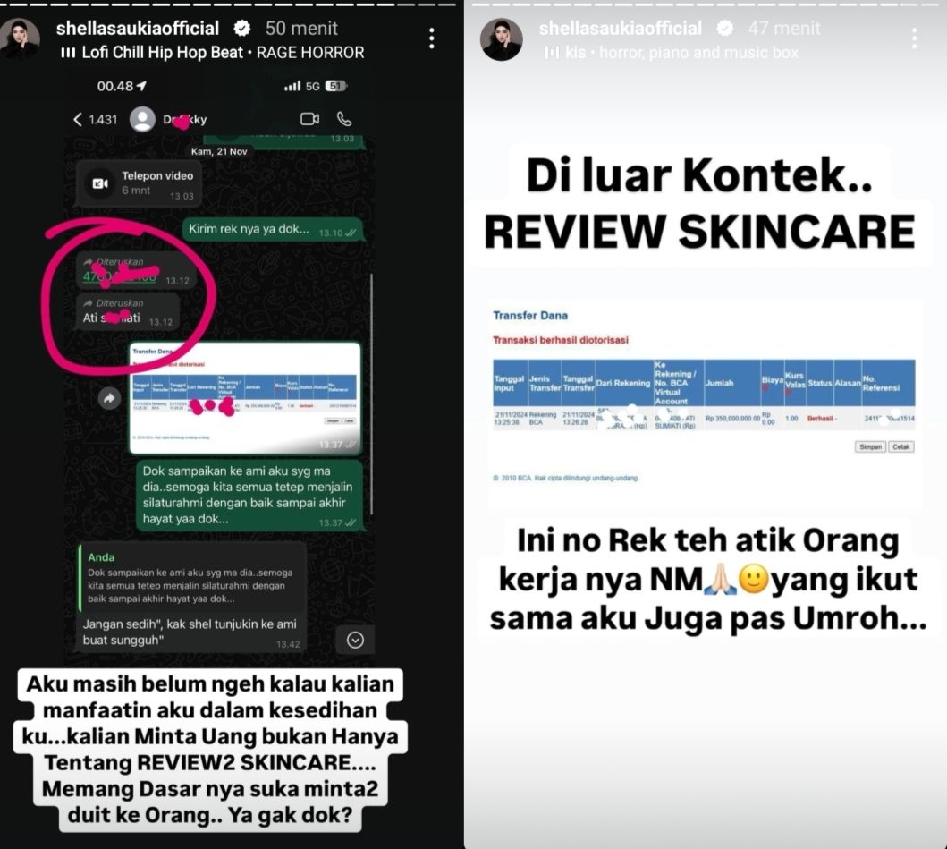 Bukti transfer Shella Saukia ke Nikita Mirzani Rp350 juta  <b>(Instagram)</b>