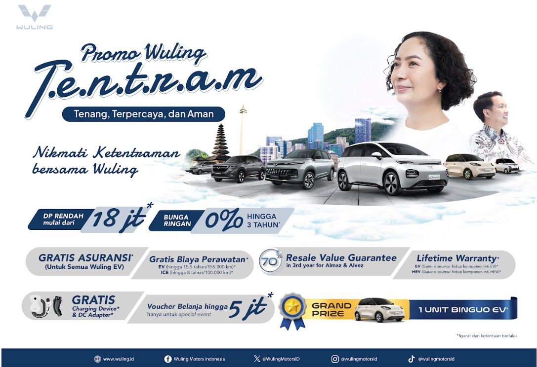 Wuling Motors (Wuling) menghadirkan program promo terbaru bertajuk &quot;Tentram&quot; (Tenang, Terpercaya, dan Aman) sepanjang Mei. (Foto: Istimewa/Wuling)