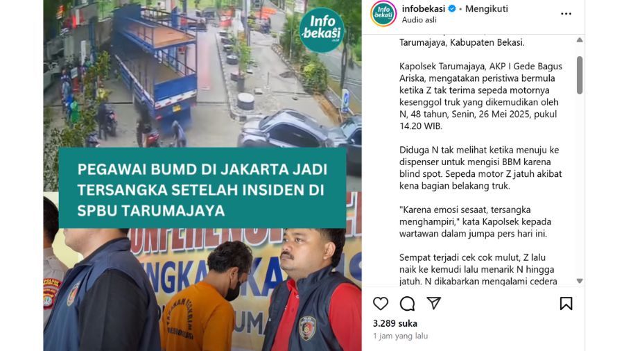 Pemotor yang Hajar Sopir Truk di Bekasi Hingga Retak Punggung Jadi Tersangka <b>(Tangkapan layar)</b>