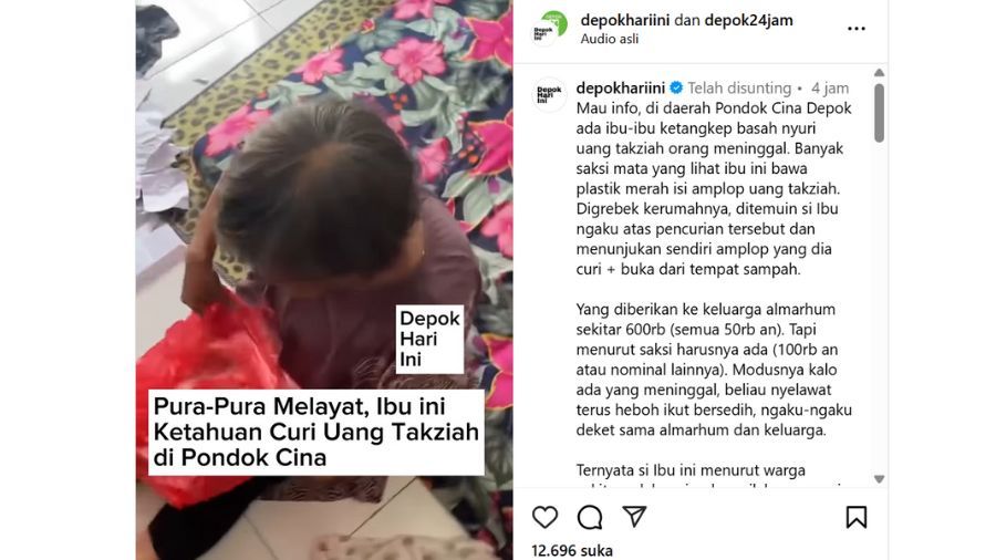 Ibu Ini Ketahuan Curi Uang Takzih di Pondok Cina  <b>(Instagram)</b>