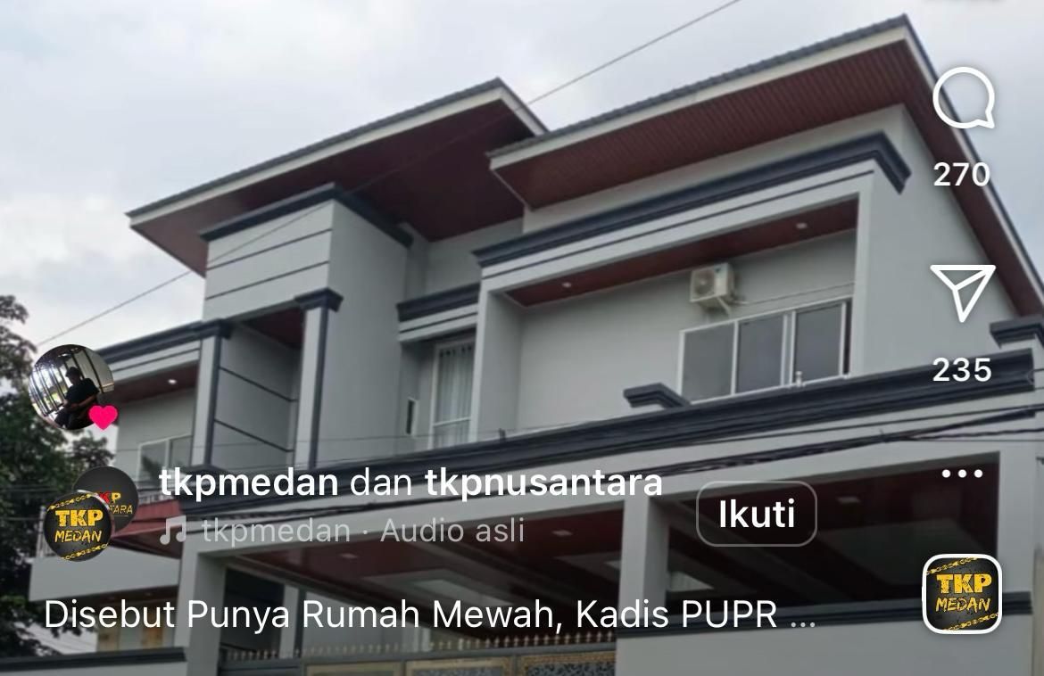 Rumah yang dikabarkan milik Kadis PUPR Sumut yang ditangkap KPK.  <b>(Instagram)</b>