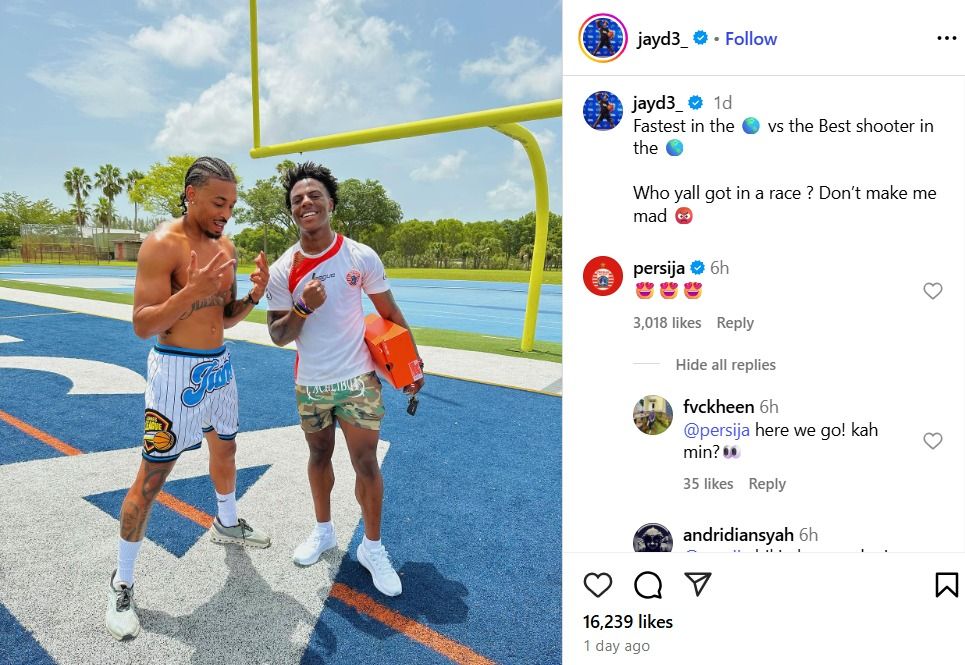 Youtuber dunia IShowSpeed menggunakan jersey Persija Jakarta.  <b>(Instagram @jayd3_)</b>