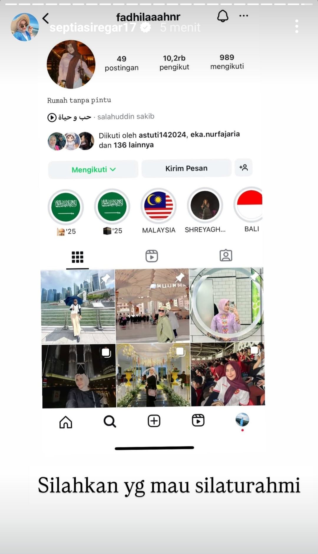 Akun Instagram diduga wanita selingkuhan Putra Siregar  <b>(Instagram)</b>