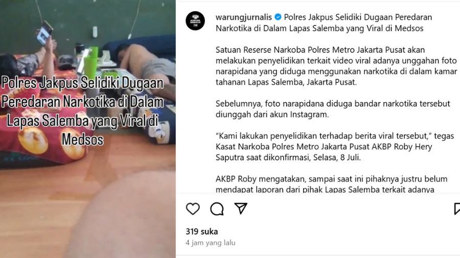 Polres Jakpus Selidiki Dugaan Peredaran Narkotika di Dalam Lapas Salemba <b>(Tangkapan layar)</b>