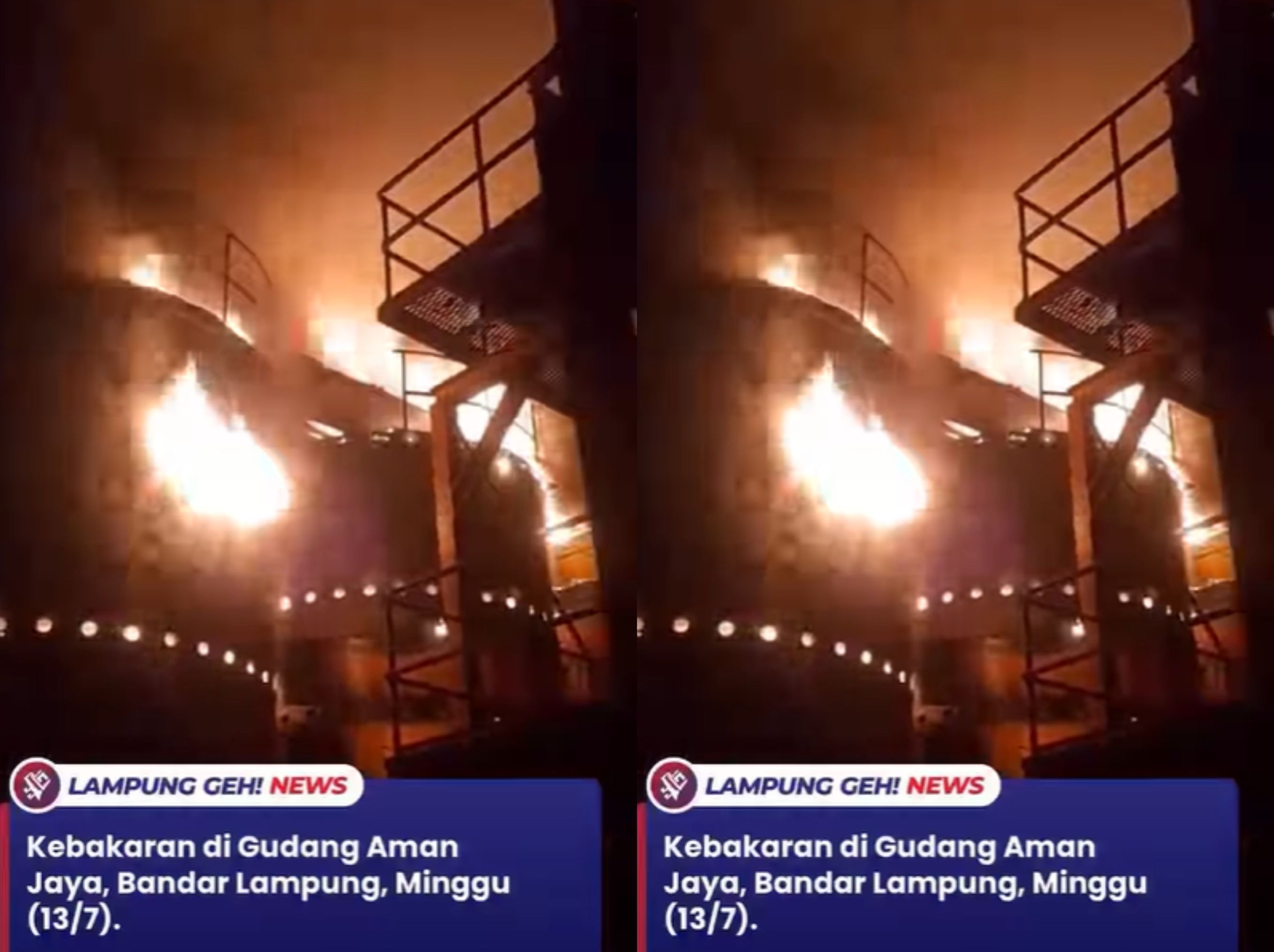  Telah terjadi kebakaran di Gudang Aman Jaya yang berada di Jalan Ir Sutami, Sukabumi, Bandar Lampung, Minggu (13/7) sekitar pukul 00.20 WIB. <b>(DOK )</b>