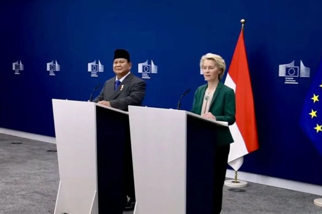 Presiden Prabowo Subianto dan Presiden Komisi Eropa Ursula von der Leyen menyampaikan pernyataan bersama yang merupakan rangkaian dari agenda kunjungan resmi Presiden RI di markas Komisi Eropa, Brussels, Belgia/Antara