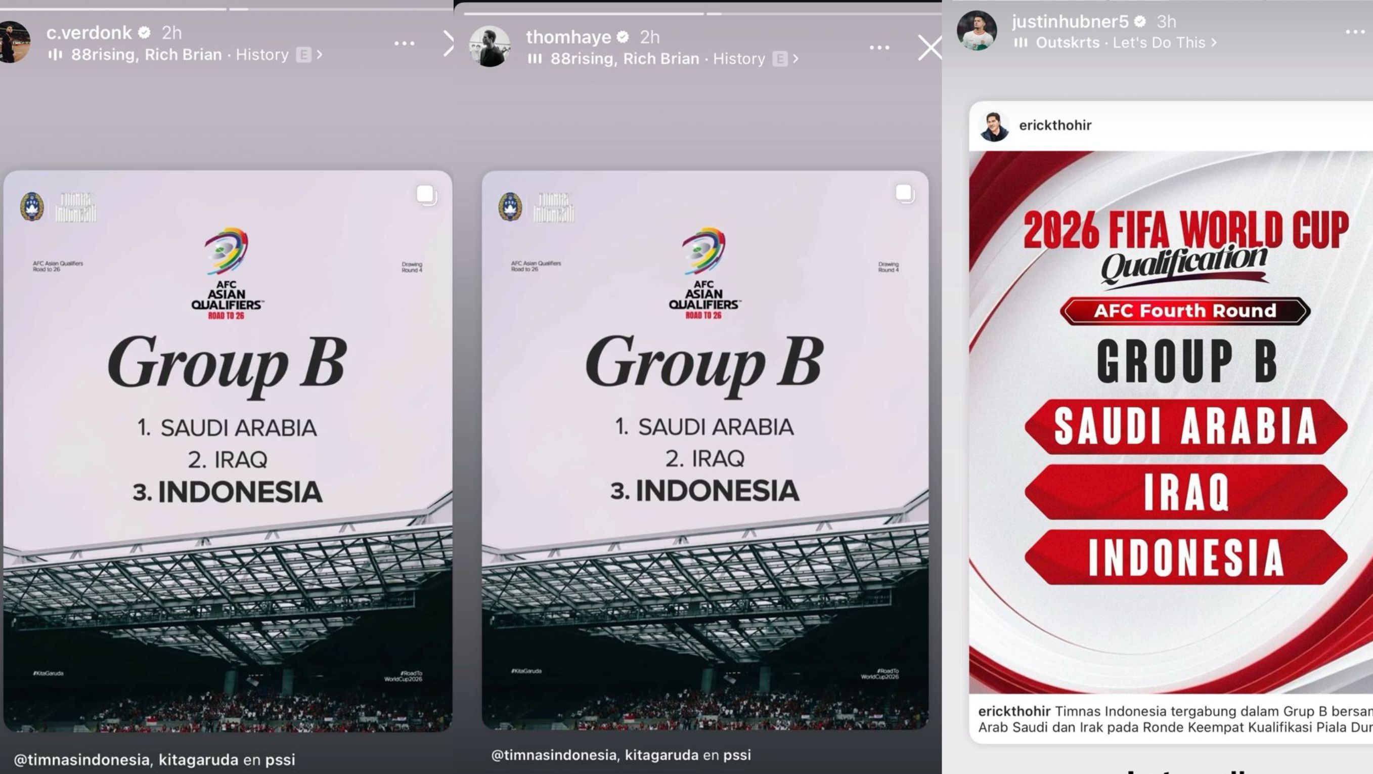 Pemain timnas indonesia merespons masuk grup B  <b>(Instagram)</b>