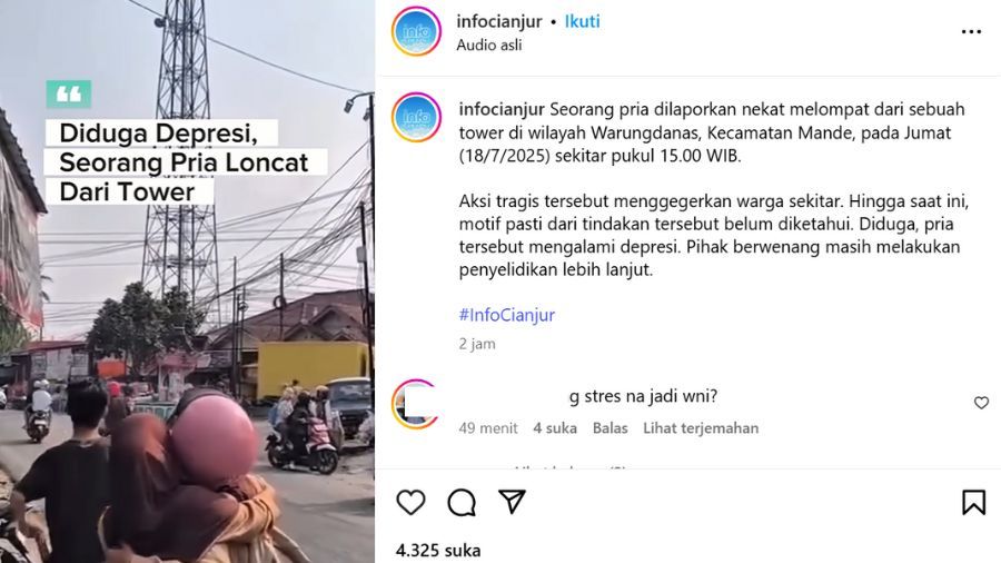 Seorang Pria di Cianjur Loncat dari Tower  <b>(Tangkapan layar)</b>