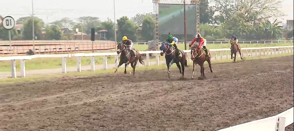 Tiga joki bersaing ketat menuju finis di ajang balapan kuda Triple Crown Indonesia&rsquo;s Horse Racing (IHR)-Indonesia Derby 2025