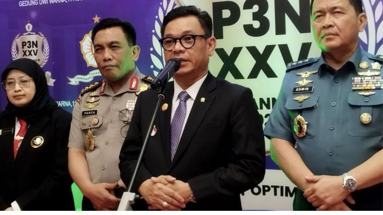 Gubernur Lemhannas Ace Hasan Syadzily saat konferensi pers di Gedung Lemhannas, Jakarta, Senin (11/8/2025).  <b>(ANTARA)</b>