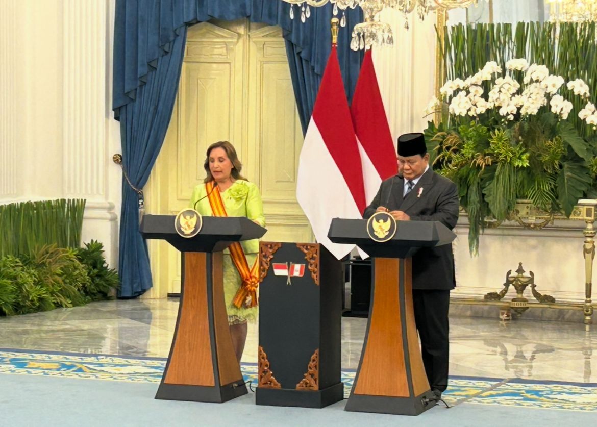Prabowo dan Presiden Peru Dina Boluarte di Istana Merdeka <b>(NTVnews.id)</b>