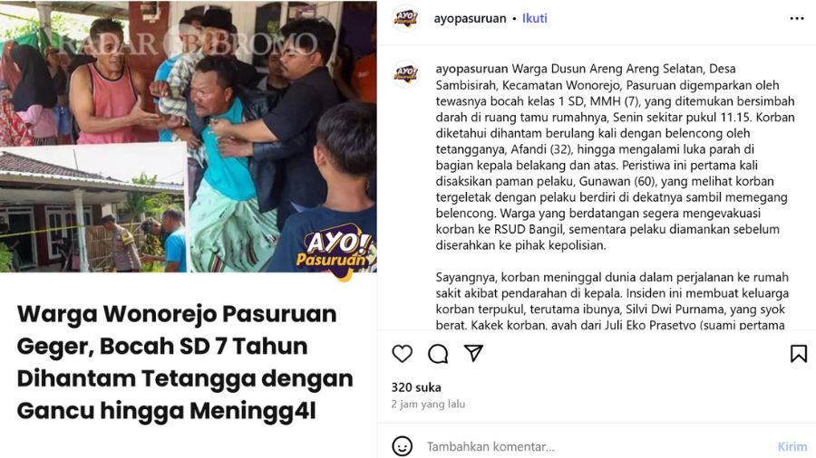 Bocah SD di Pasuruan Tewas Diduga Dianiaya Tetangga   <b>(tangkapan layar)</b>