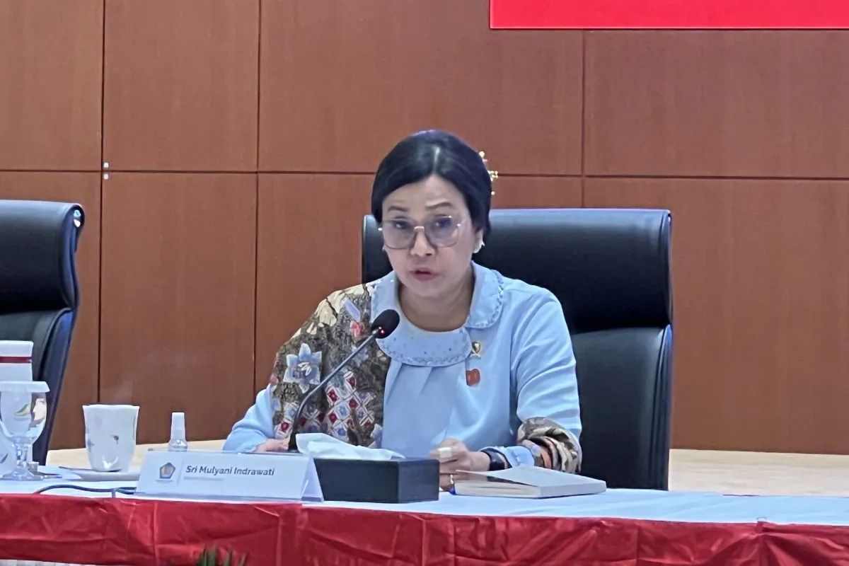Menteri Keuangan (Menkeu) Sri Mulyani Indrawati dalam Konferensi Pers RAPBN dan Nota Keuangan Tahun Anggaran 2026, di Direktorat Jenderal Pajak, Jakarta, Jumat, 15 Agustus 2025. <b>(ANTARA)</b>