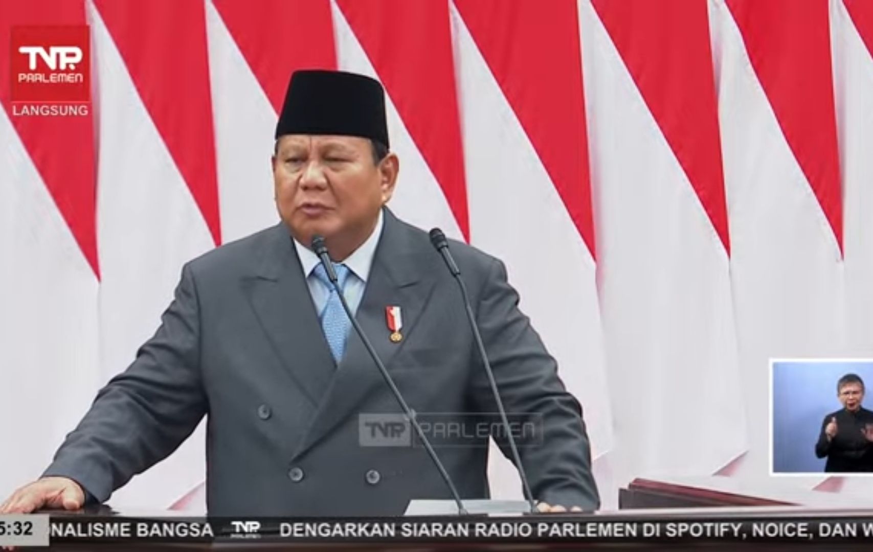 Presiden Prabowo Subianto.  <b>(YouTube TVR Parlemen)</b>