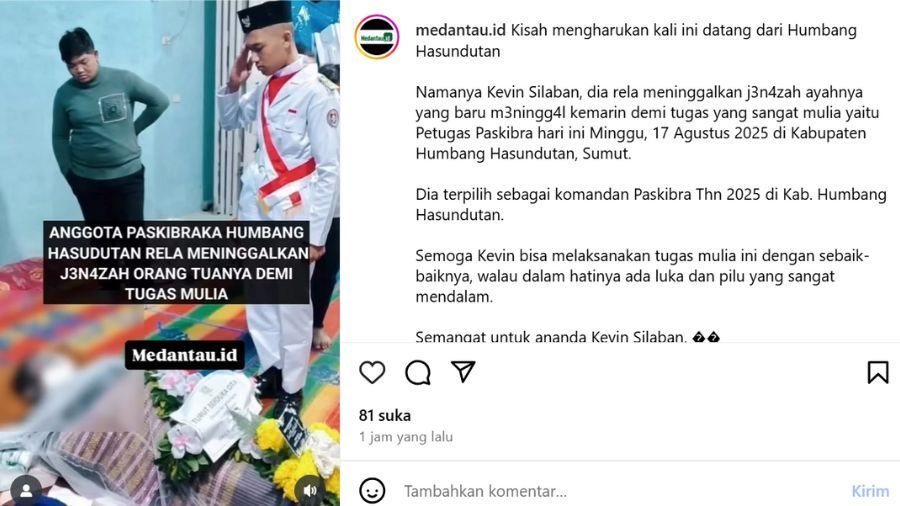 Ayah anggota Paskibraka Humbang Hasundutan meninggal dunia sehari sebelum pengibaran <b>(tangkapan layar)</b>