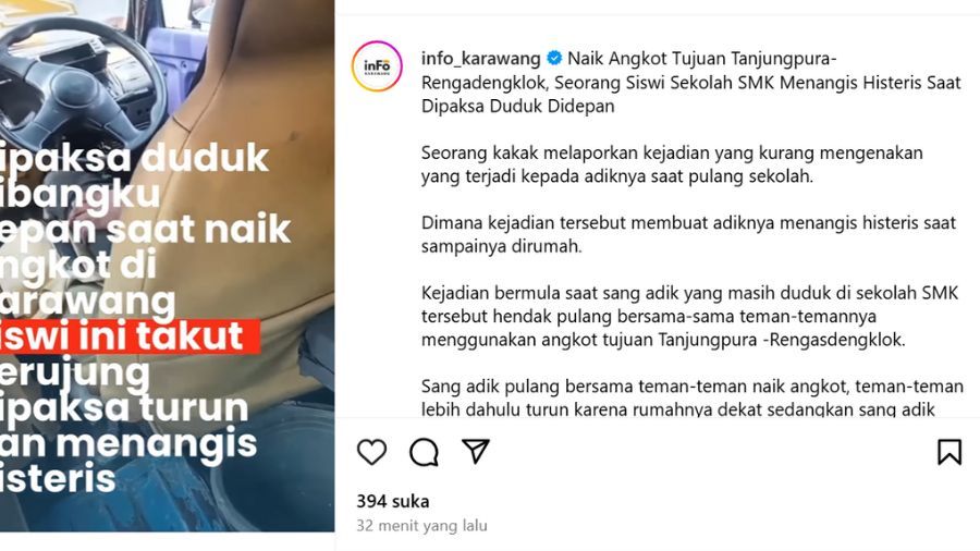 Siswi SMK di Karawang Menangis Usai Dipaksa Duduk di Kursi Depan oleh Sopir Angkot  <b>(tangkapan layar)</b>