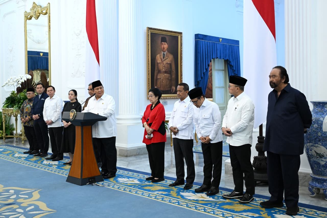 Konferensi Pers Presiden Prabowo Subianto Bersama Para Elite Partai. <b>(Setpres)</b>