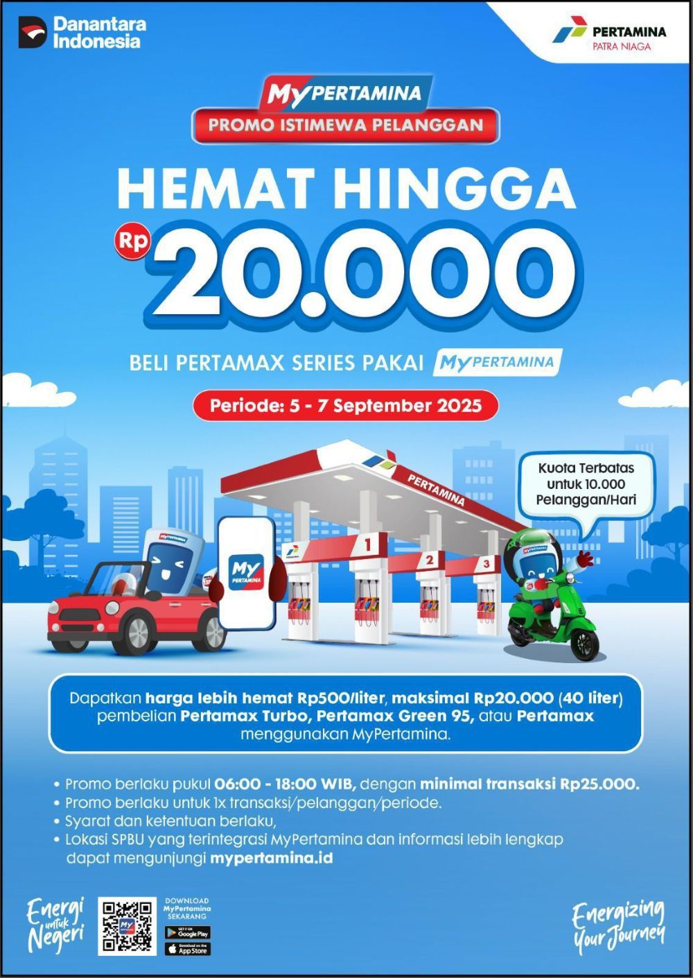 Pertamina Patra Niaga memberikan promo spesial Hari Pelanggan hemat Rp500 per liter untuk pembelian Pertamax Turbo, Pertamax Green 95, atau Pertamax. (Foto: Istimewa/Pertamina)