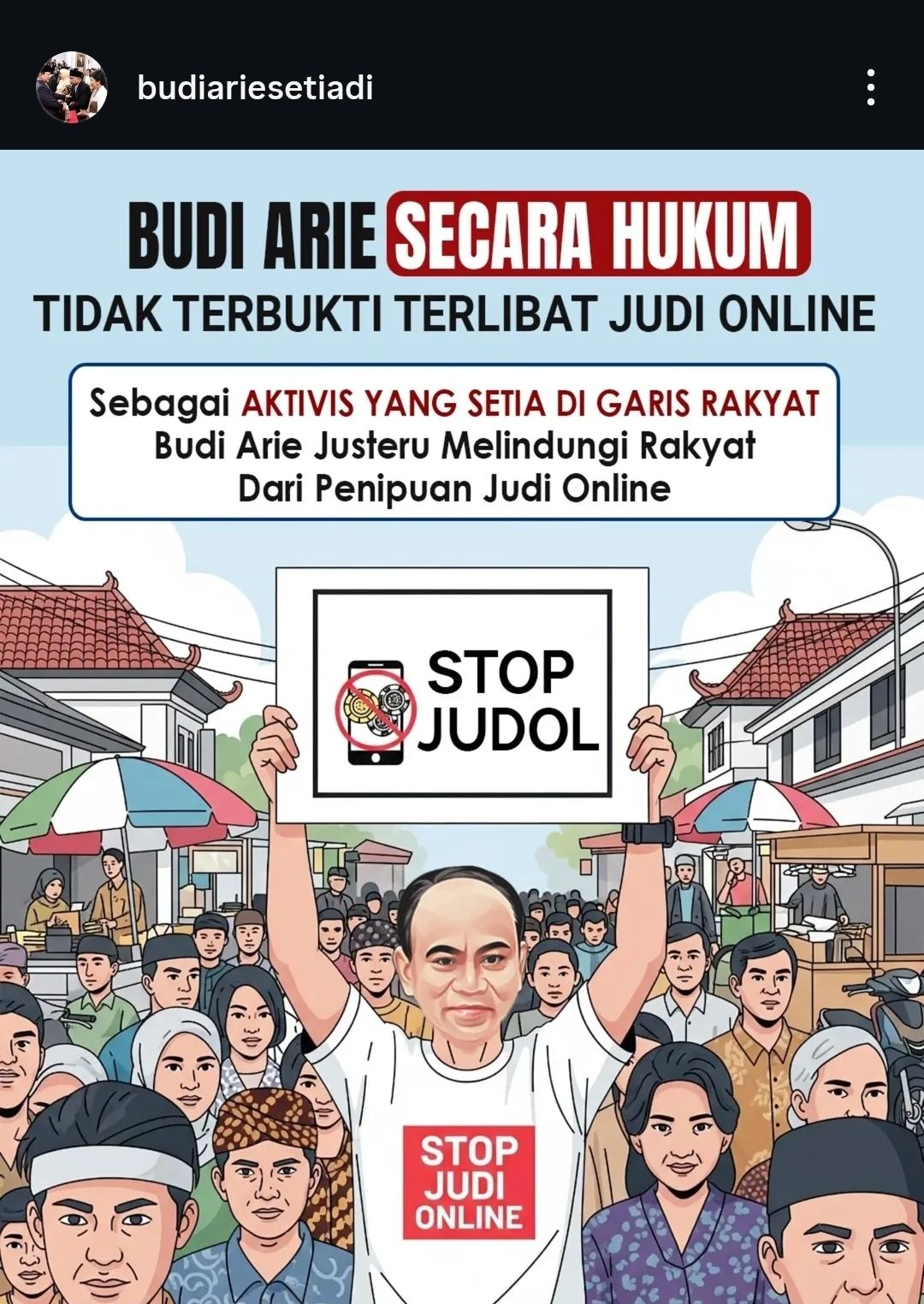 Mantan Menteri Koperasi dan UKM Budi Arie mengunggah poster ke akun instagramnya bertuliskan bantahan terlibat judi online alias judol. <b>(Instagram Budi Arie)</b>