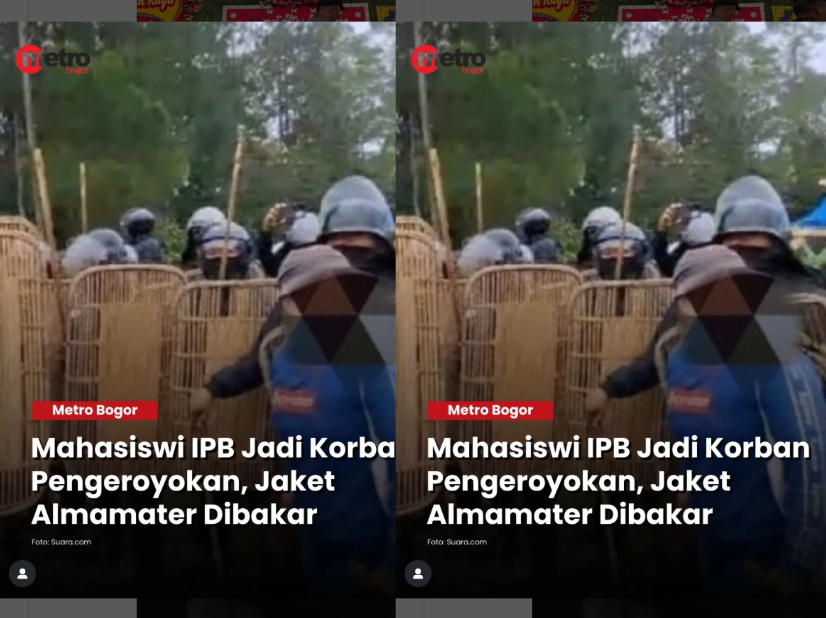 Seorang mahasiswi IPB University, Feny Siregar (21), menjadi korban pengeroyokan brutal oleh sekuriti PT Toba Pulp Lestari (TPL) saat melakukan penelitian skripsi di Desa Sihaporas, Kabupaten Simalungun, Sumatera Utara. <b>(metro bogor)</b>